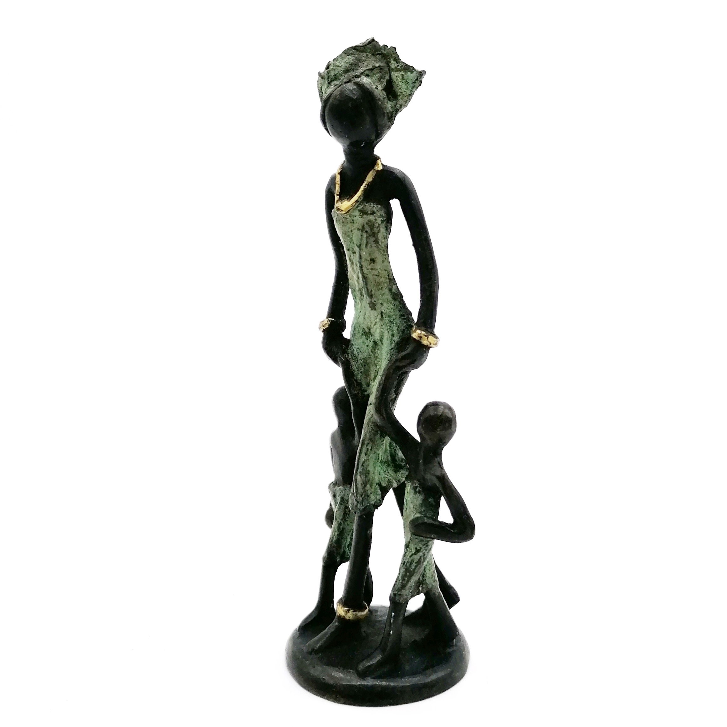 Statue Moderne Femme Mère Enfant Laiton Finition Bronze 29cm